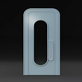 Light Blue Swing Door With Oval Glass Window And Sleek Handle Design