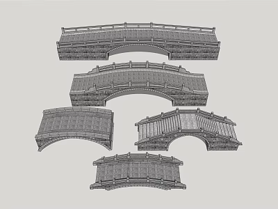 Multiple Traditional Arch Bridge Designs With Intricate Railings And Curved Structures 3d model