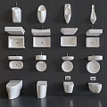 White Modern Toilet Collection With Various Styles Wall Mounted Floor Standing On Dark Grid Wall