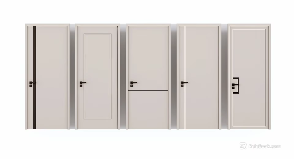 Modern Hinged Doors With Various Panel Designs And Hardware For Home Interior Decoration 3d model 