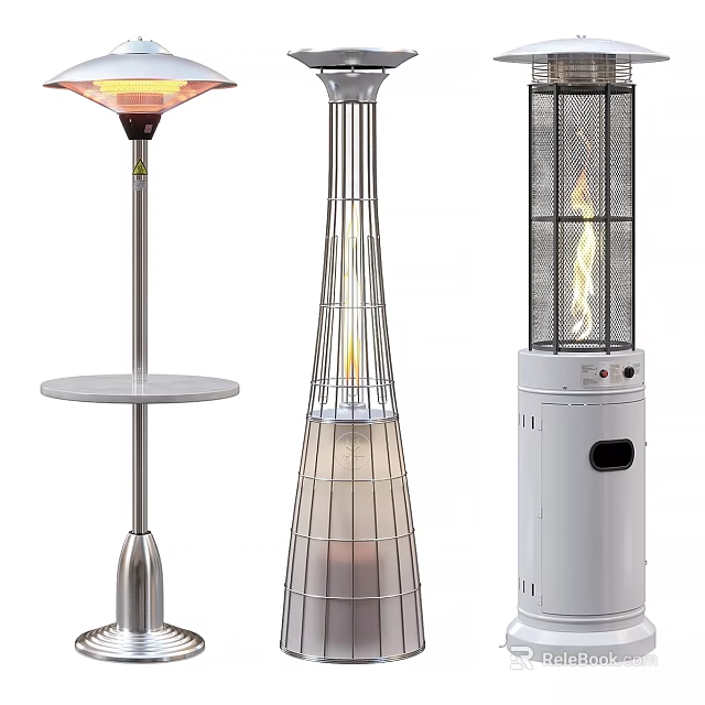 Different Design Fireplace Models With Floor Standing Mesh Cover And Flame 3d model