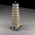 Ancient Chinese Multi layered Stone Tower With Steps And Square Base 3d model