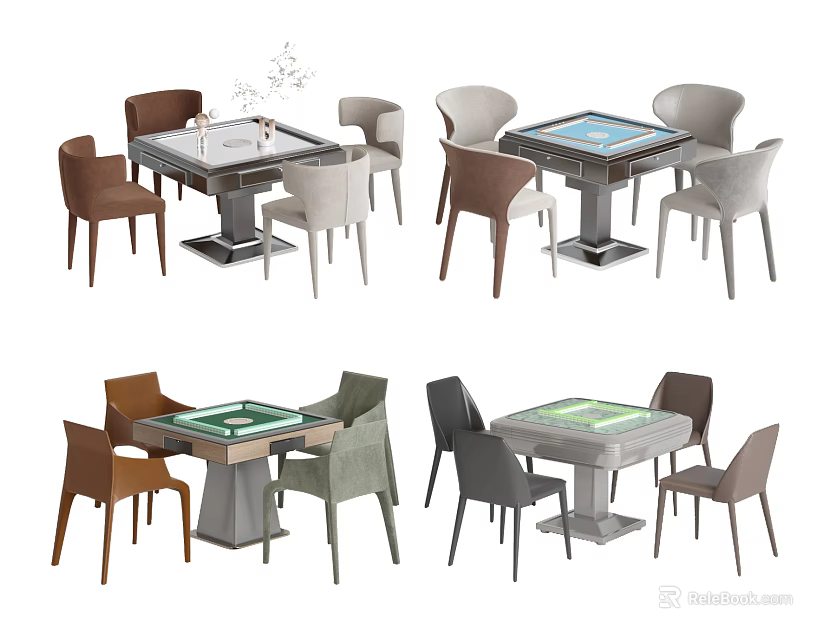 Modern Entertainment Table Set With Multiple Colored Chairs And Smooth Tabletop Surface 3d model 