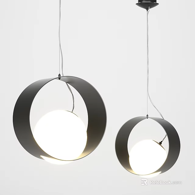 Modern Pendant Lights With Circular Metal Frames And White Illuminated Spheres 3d model