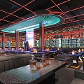 Modern Bar Interior With Neon Lights Seating And Liquor Displays