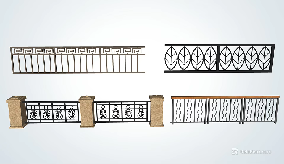 Various Decorative Iron Railings With Leaf Geometric And Patterned Designs 3d model 