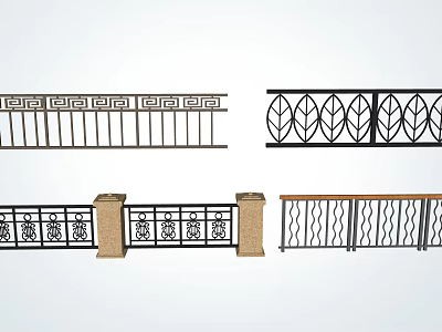 Various Decorative Iron Railings With Leaf Geometric And Patterned Designs 3d model