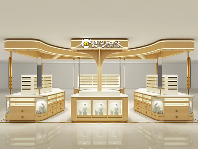 Elegant Jewelry Store Interior With Golden Display Counters Bright Lighting And Glass Showcases 3d model