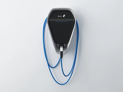 ENYAQ Wall Mounted EV Charger With Blue Cable And Power Connector 3d model