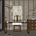 New Chinese Style Desk and Chair Desk and Chair Combination 3d model