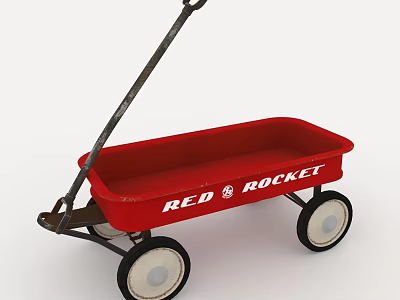 Vintage Red Rocket Wagon With Metal Handle And White Wheels 3d model