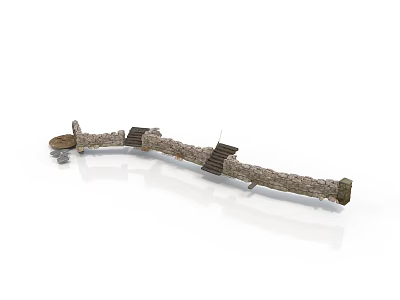 Primitive Wooden Stone Curved Water Transport Vehicle With Steps And Rustic Structure 3d model