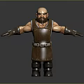 3D Muscular Bald Bearded Character Wearing Brown Leather Vest Long Gloves And Boots