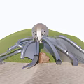 Octopus Shaped Outdoor Play Equipment with Multiple Slides Green Hill and Steps