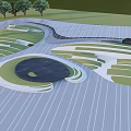 Modern Landscape Design With Geometric Lawns Curved Paths And Circular Structures 3d model
