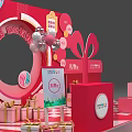 Charm Awards Launch Event Booth With Red Background Rabbit Ear Decorations Balloons Gift Boxes 3d model
