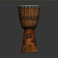 Decorative Wooden Drum With Intricate Carved Base And Woven Rope For Home Use