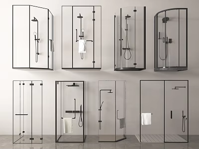 Modern Glass Shower Enclosure Designs with Various Shower Head Styles and Fixtures 3d model