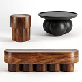 Modern Round Tables Design With Wooden And Black Spherical Base Elements 3d model