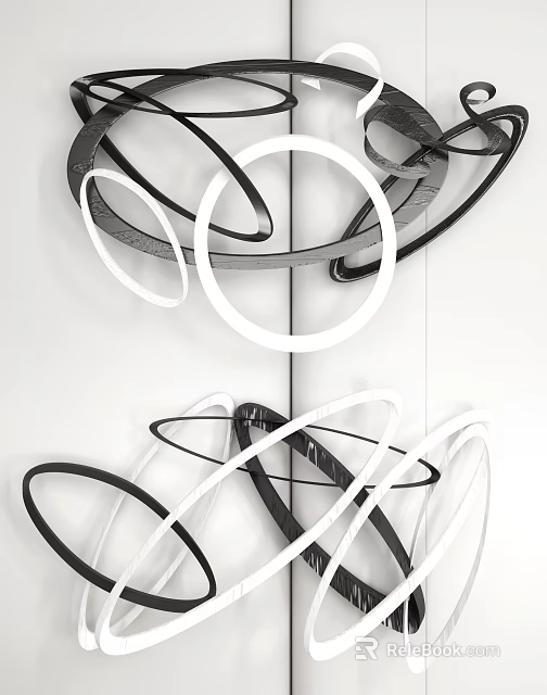 Modern Abstract Wall Decor With Black And White Circular Curved Metal Designs 3d model 