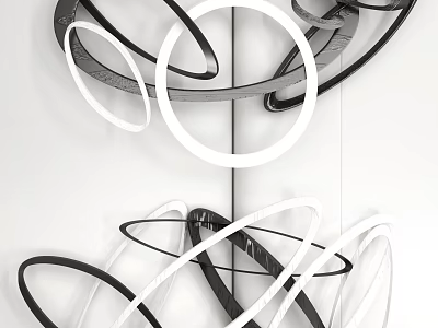 Modern Abstract Wall Decor With Black And White Circular Curved Metal Designs 3d model