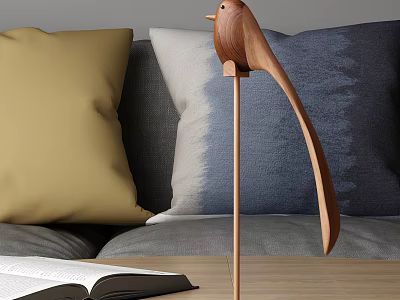 Wooden Bird Ornament Set With Throw Pillows And Open Book For Living Room Decor 3d model