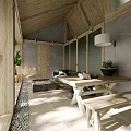 Cozy Rustic Living And Dining Room With Integrated Kitchen And Natural Wood Interior Design