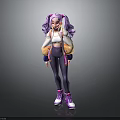 Cartoon Child Character With Purple Pigtails White Top Purple Pants And Pink Sneakers