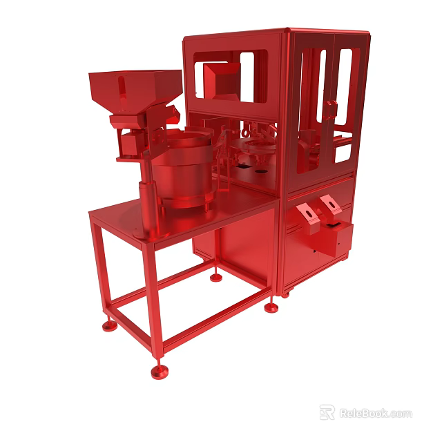 Red Mechanical Industrial Machine with Sturdy Stand Container and Control Panel 3d model 
