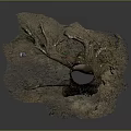 Realistic Wooden Stump Model With Natural Stone Base And Mossy Texture