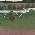 Modern Landscape Bridge With White Structure In Green Park And Starry Sky
