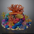 Colorful Coral Reef Marine Scene With Vibrant Red Orange Blue And Purple Structures