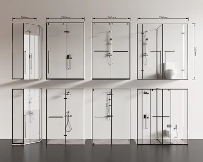 Modern Shower Systems Featuring Handheld and Overhead Heads in Various Designs 3d model