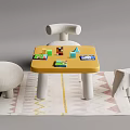 Yellow Kids Table With Colorful Blocks Books White Chairs Elephant Toy On Patterned Rug