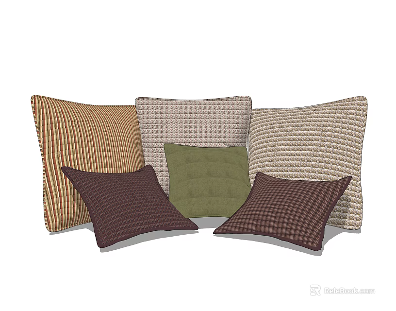 Textured Decorative Throw Pillows With Various Colors And Patterns For Home Decor 3d model