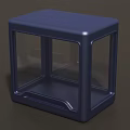 Dark Blue Cube Shaped Storage Container With Transparent Front And Bottom Handle 3d model