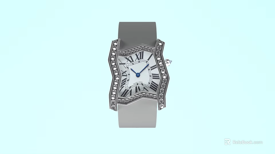 Elegant Luxury Watch With Roman Numeral Dial And Diamond Encrusted Silver Strap 3d model 