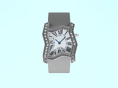 Elegant Luxury Watch With Roman Numeral Dial And Diamond Encrusted Silver Strap 3d model
