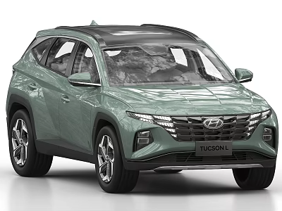 Hyundai Tucson L Green SUV With Modern Exterior Design And Panoramic Sunroof 3d model