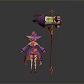 Magical Witch Character In Purple Outfit With Pointed Hat And Large Ornate Staff Weapon