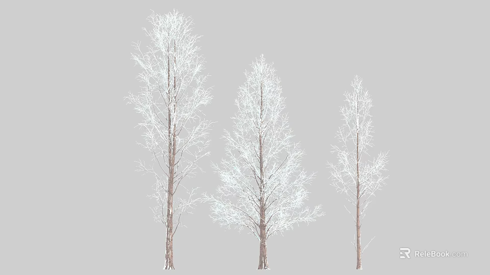 Snow Covered Arbor Trees With Winter Branches And Brown Trunks 3d model 