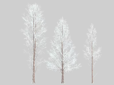 Snow Covered Arbor Trees With Winter Branches And Brown Trunks 3d model