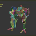 Futuristic Biomechanical Character With Gray Armor Green Glowing Accents And Robotic Limbs