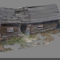 Dilapidated Old Wooden House With Broken Roof Weathered Planks And Overgrown Grass
