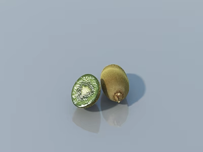 Fresh Green Kiwi Vegetable with Sliced Half and Black Seeds 3d model