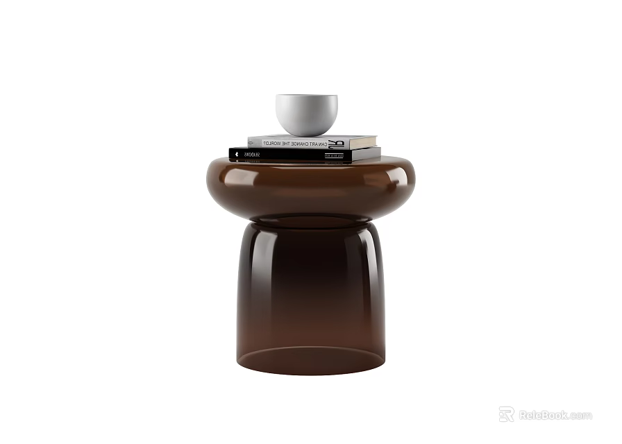 Brown Side Table with Modern Round Design and Books Cup on Top 3d model 