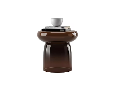 Brown Side Table with Modern Round Design and Books Cup on Top 3d model
