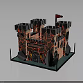 Grey Stone Medieval Castle With Multiple Towers Red Accents Red Flag And Blue Base