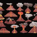 Modern 2D Volcanic Eruption Smoky Magma Scene Silhouette 3d model