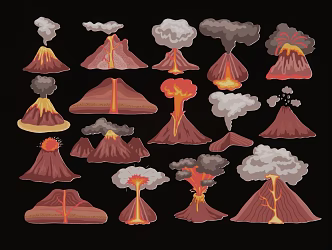 Modern 2D Volcanic Eruption Smoky Magma Scene Silhouette 3d model